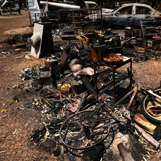 A property destroyed by a bushfire near Tara, Queensland, about 300 kilometres west of Brisbane. Fire fighters have been battling multiple bushfire in Queensland and NSW. Picture: NCA NewsWire / Dan Peled