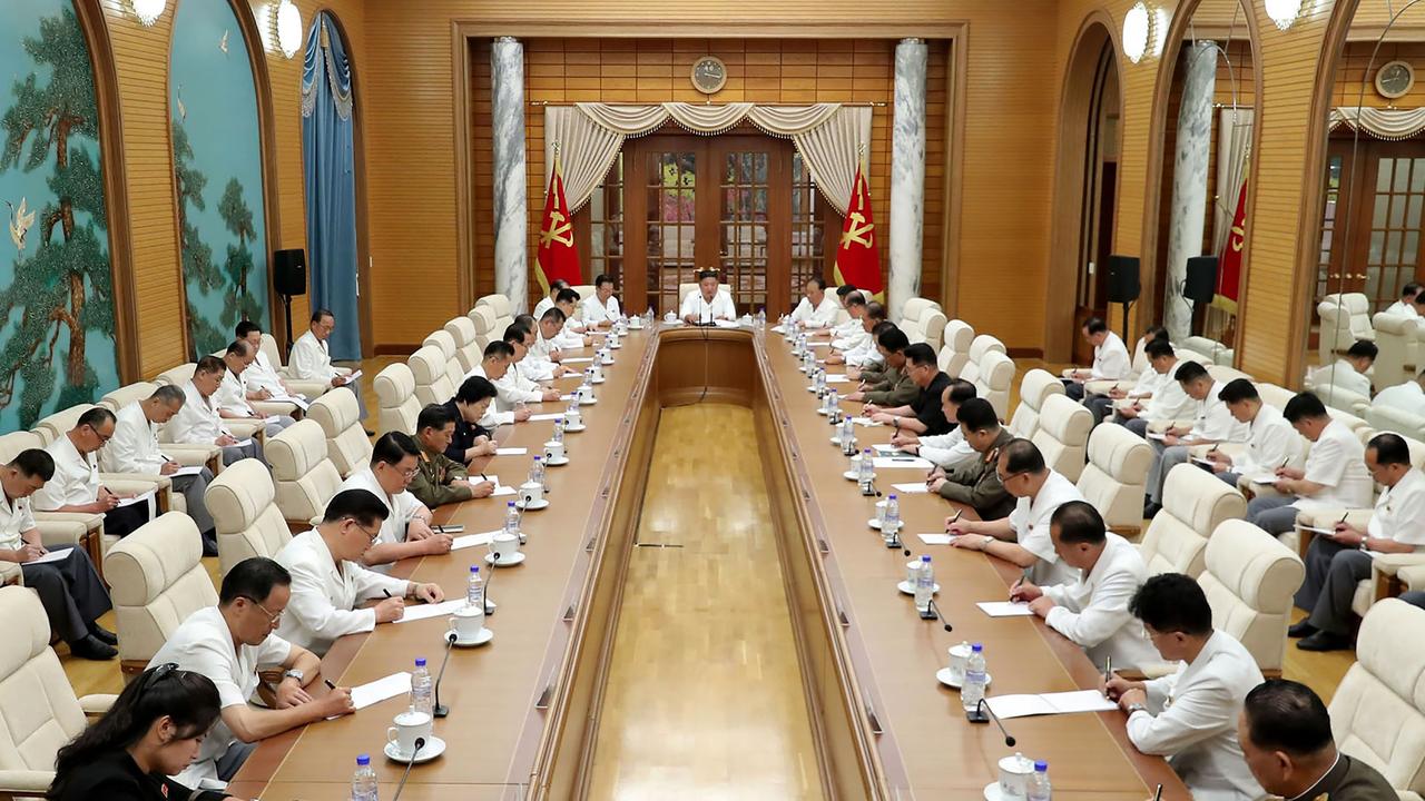 In this picture of this week’s politburo meeting in Pyongyang, Kim Yo-jong, who has been at Kim Jong-un’s side for years, was absent. Picture: STR / various sources / AFP.