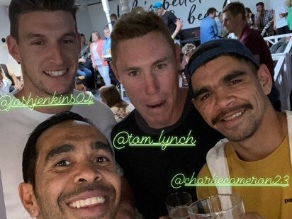 Josh Jenkins, Eddie Betts, Tom Lynch and Charlie Cameron at The Moseley Bar and Kitchen. Picture: Instagram.