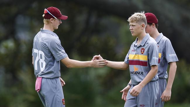 Benjamin Leroux Miny celebrates a wicket for Stockton. Wests Newcastle v Stockton in round four of the 2024 SG Moore Cup cricket, at Harker Oval. Picture: Michael Gorton