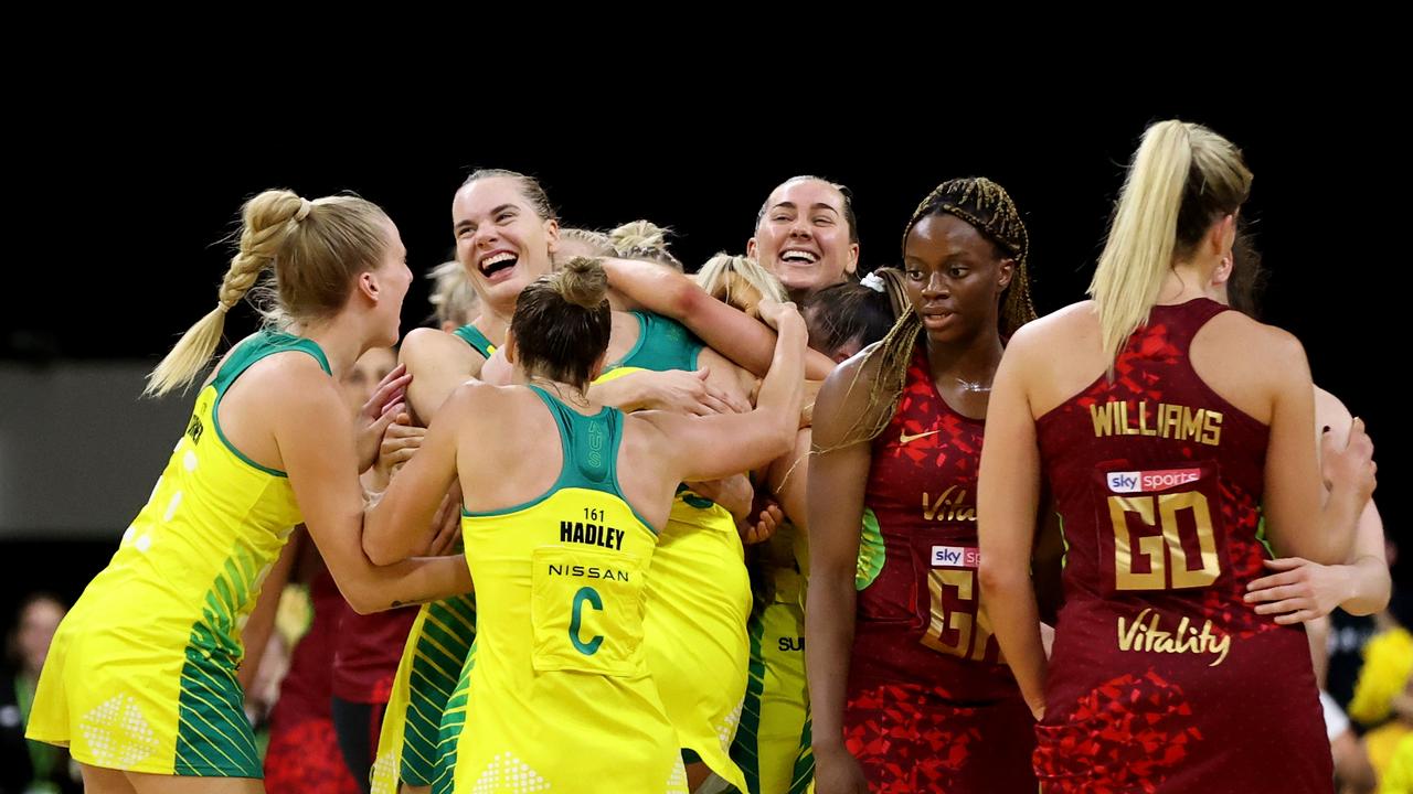 *APAC Sports Pictures of the Week – 2022, October 31* – NEWCASTLE, AUSTRALIA – OCTOBER 26: Australia Diamonds celebrate at full time during game one of the International Test series between the Australia Diamonds and England Roses at Newcastle Entertainment Centre on October 26, 2022 in Newcastle, Australia. (Photo by Brendon Thorne/Getty Images for Netball Australia)