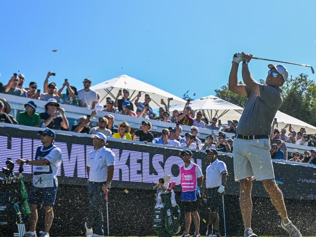 ADELAIDE, AUSTRALIA - APRIL 22: Phil Mickelson Hyflyers GC tees off on the 12th hole  during day two of Liv Golf Adelaide at The Grange Golf Course on April 22, 2023 in Adelaide, Australia. (Photo by Asanka Ratnayake/Getty Images)