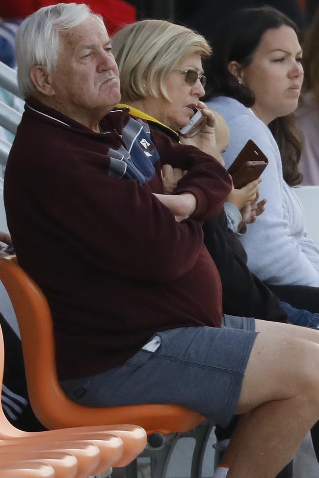 Ousted Kimberley College principal Paul Thomson watches his grandson play soccer in Brisbane with wife Jennifer and daughter Amy Ferguson. Picture: MEGA