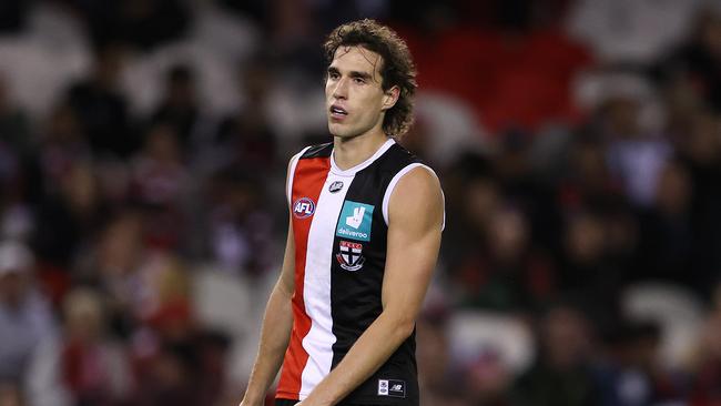 Max King of the Saints after missing a goal. Picture: Michael Klein