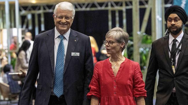 Wesfarmers chairman Michael Chaney, left, with his wife Margaret Helgeby Chaney at the company’s AGM in Perth. Picture: Colin Murty