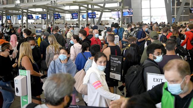 Sydney Airport has once again been plunged into chaos as passengers pack out terminals. Picture: Jeremy Piper