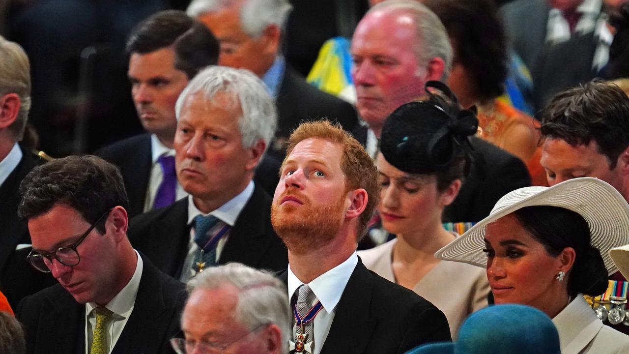 The pair made headlines when they were relegated to the second row last year. Today, Harry will be even further back for Charles’ coronation. Picture: Victoria Jones – WPA Pool/Getty Images