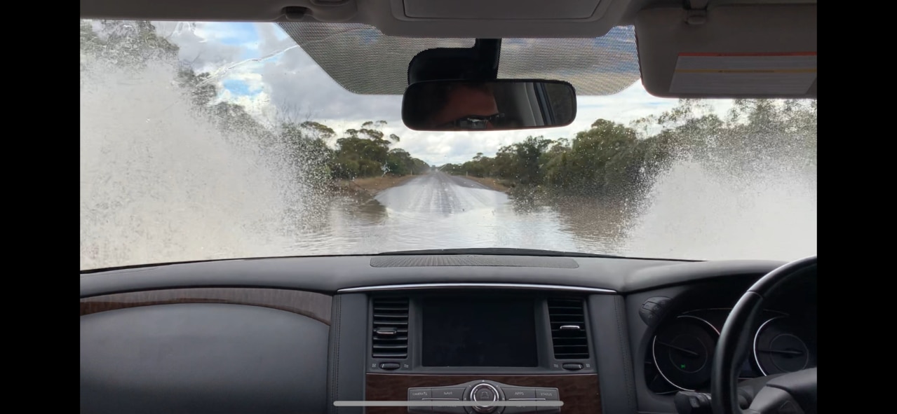 Paul Ashenden negotiates the road between Dark Peake and Kimba on the Eyre Peninsula on Sunday. He reported a drive which normally 7½ hours took more than nine hours.