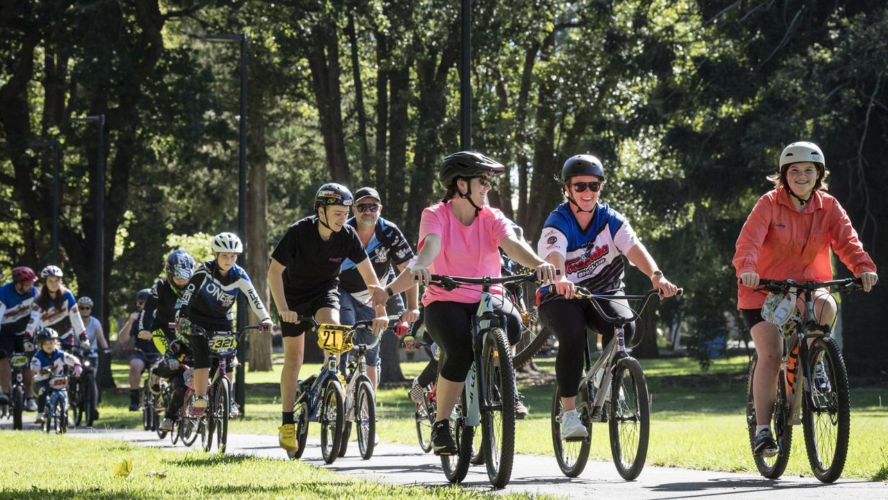 The Community Bike Ride starts off in Queens Park. Picture: Kevin Farmer