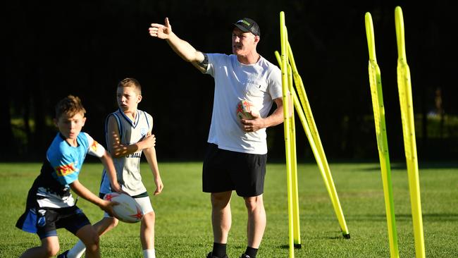 Paul Gallen was back coaching his son’s under-10s rugby league team on Thursday. Picture: NCA NewsWire/Joel Carrett