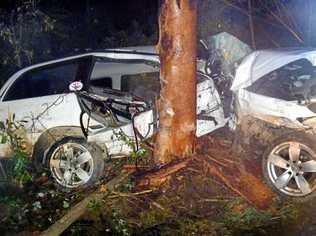 David Caffrey was confronted with this horrific crash scene in February, 2013 where he desperately tried to save the life of a driver clinging to life whose legs were "chopped off” after colliding with a tree. Picture: Contributed