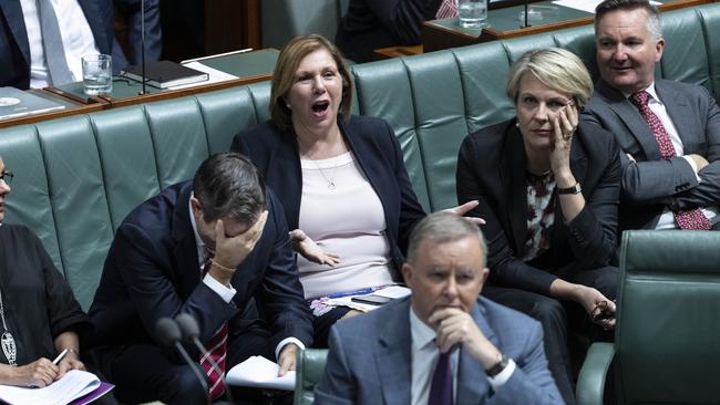 Leader of the Opposition Anthony Albanese with Jim Chalmers, Catherine King and Tanya Plibersek during Question Time. Picture Gary Ramage