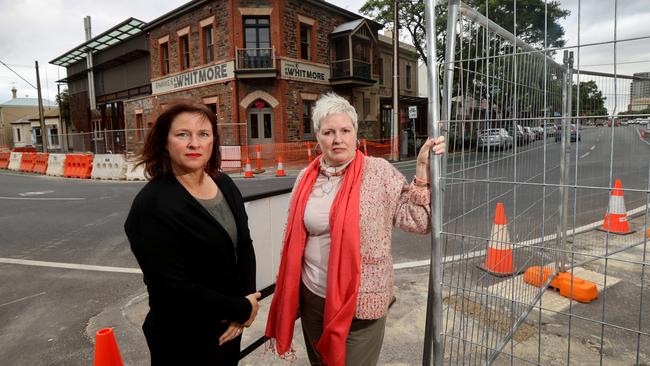 Rose Kentish and Kari Allen, Co owners of Sparkke at the Whitmore on Whitmore square are not happy council gave them no notice that roadworks would cut off their pub. Picture: Kelly Barnes