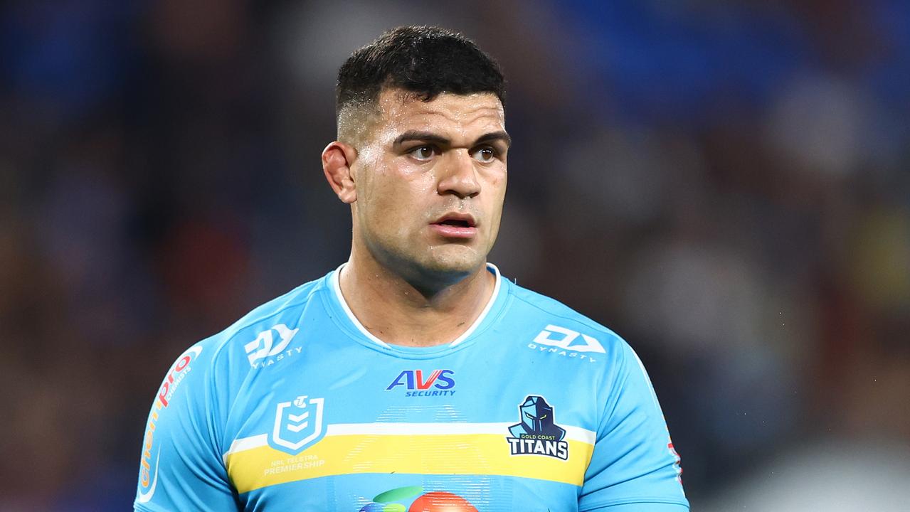 GOLD COAST, AUSTRALIA - MAY 12: David Fifita of the Titans looks on during the round 10 NRL match between Gold Coast Titans and North Queensland Cowboys at Cbus Super Stadium, on May 12, 2024, in Gold Coast, Australia. (Photo by Chris Hyde/Getty Images)