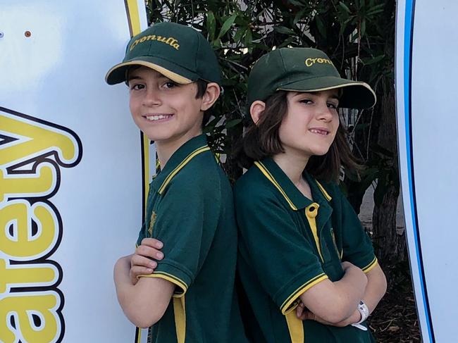 Noah Mattiuzzo, 10 and his sister Sienna, eight, at Cronulla Public School. Picture: Eliza Barr