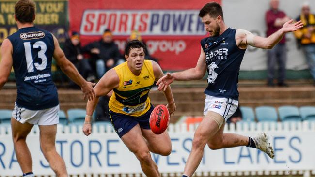 Star Panthers recruit Bryce Gibbs kicks long in the club’s hard-fought eight-point win against the Eagles. Picture: Brenton Edwards