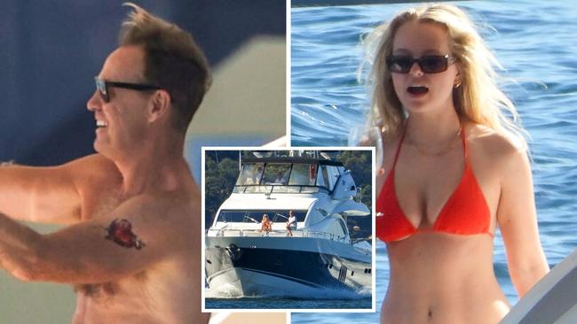 Jason Donovan and his daughter Jemma were spotted on a superyacht in Sydney. Picture: Media Mode