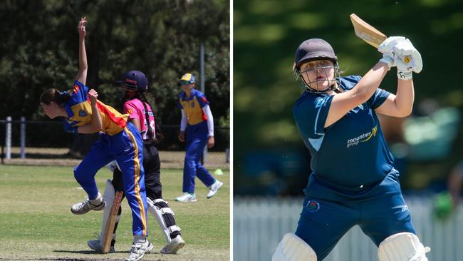 Layla Graham bowling for Greater Hunter and Manly's Elizabeth Cambridge. Round 10 U18s Brewer Shield, 2023-24.