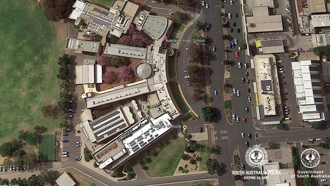 The court heard there is no CCTV footage of the assault itself, which occurred in the car park of Adelaide High School. Picture: SA Police