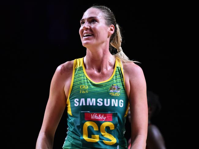 LIVERPOOL, ENGLAND - JULY 16: Caitlin Bassett of Australia looks on during the preliminaries stage two schedule match between Australia and Malawi at M&S Bank Arena on July 16, 2019 in Liverpool, England. (Photo by Nathan Stirk/Getty Images)