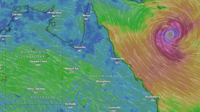 The Bureau of Meteorology has warned the path of tropical cyclone Alfred is “highly uncertain” heading into the weekend, with the risk it will creep closer toward central and southern Queensland. Picture: Windy