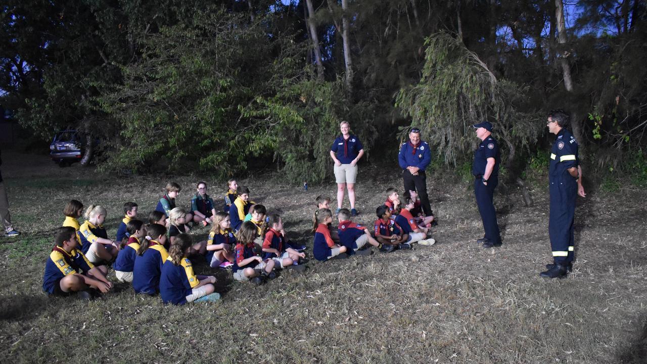 Rockhampton police officers and fire crews visited the Mount Archer Scout Group on Wednesday March 3, 2021. Photos: Vanessa Jarrett