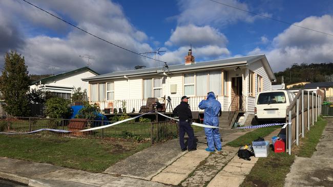 Police officers at Margaret Otto and Dwayne Davies’ Risdon Vale home in the days after Mr Davies disappeared. Picture: SAM ROSEWARNE