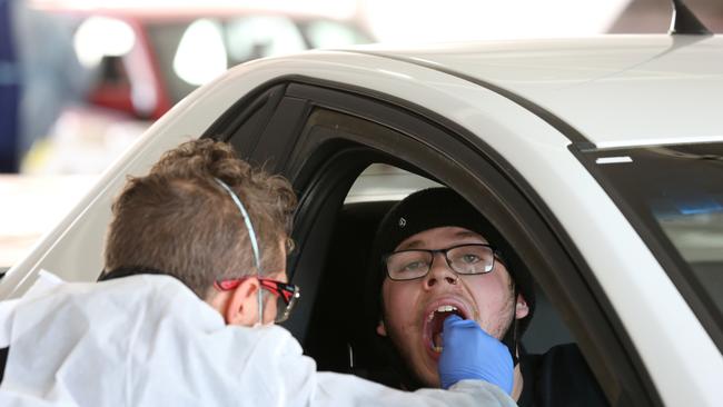 Covid testing at Barwon Health North. Picture: Mike Dugdale