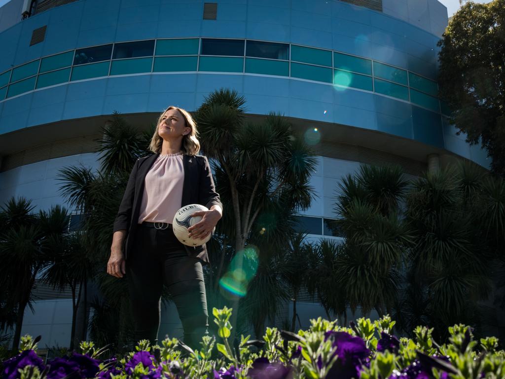 Sharelle McMahon poses where a statue of her will be at John Cain Arena. Picture: Darrian Traynor/Getty Images