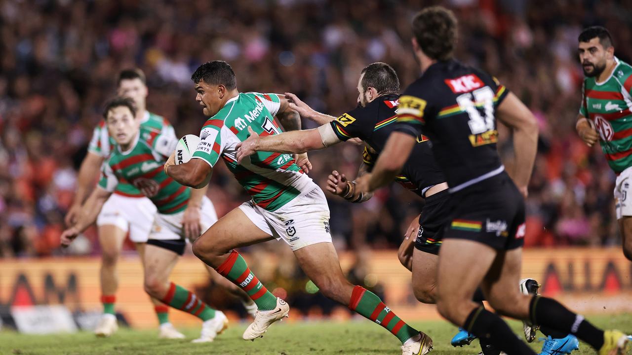 Latrell Mitchell can find a gap when it appears there’s minimal room to move. Picture: Cameron Spencer/Getty Images