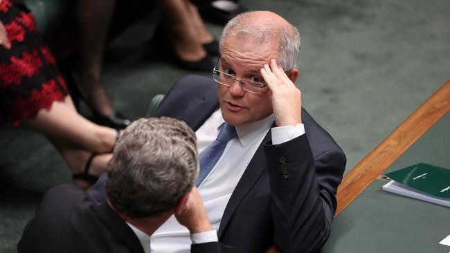 Scott Morrison with Christopher Pyne in Canberra yesterday. Picture: Gary Ramage.