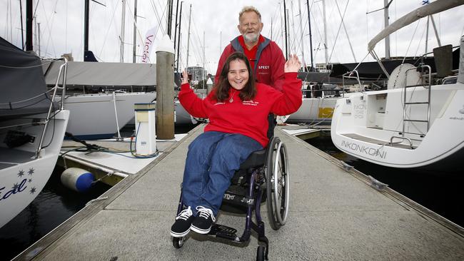 David Pescud had spina bifida sufferer Grace Kennedy as one of his crew in this year’s Sydney to Hobart Yacht race. Picture: Bradley Hunter