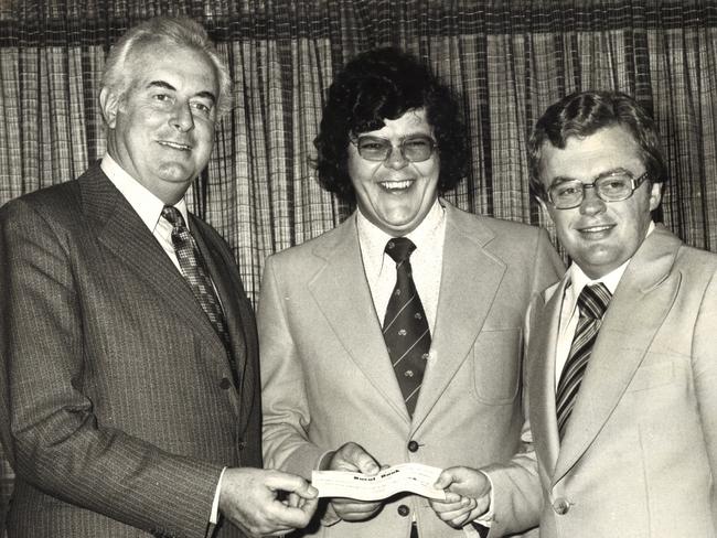 (L-R) Former Prime Minister Gough Whitlam, David Combe and Graham Richardson circa 1976.