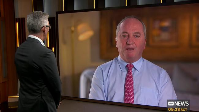 Barnaby Joyce was grilled over former PM Scott Morrison signing into the role of Resources Minister. Picture: ABC