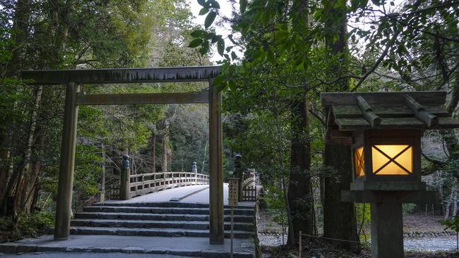 Torii at the Ise Jingu Geku a Shinto Shrine in Ise, Japan.