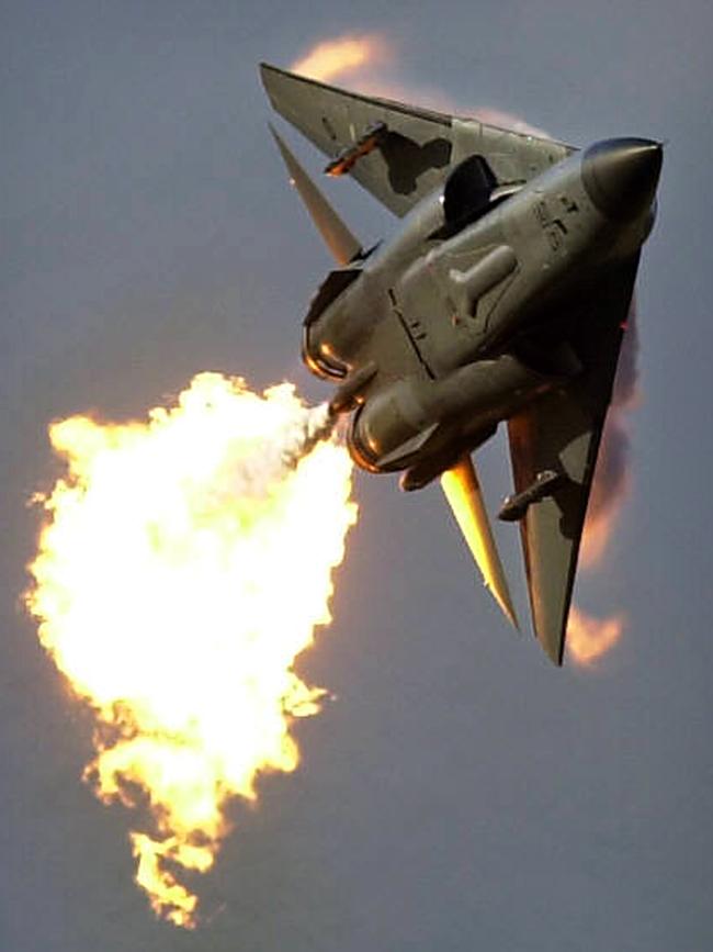 A now-decommissioned RAAF F-111 performs a dump and burn. Picture: File