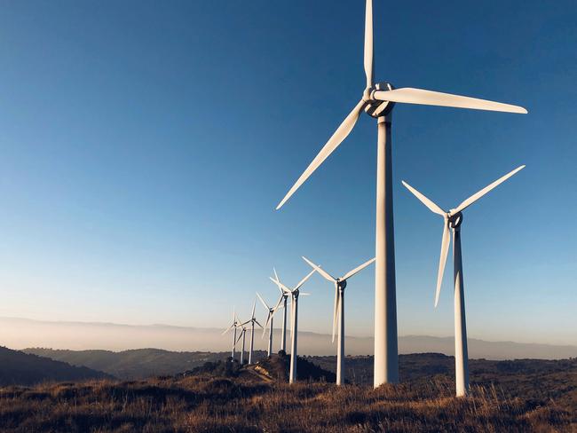 Wind turbines in Navarre (Spain) Renewable energy concept.