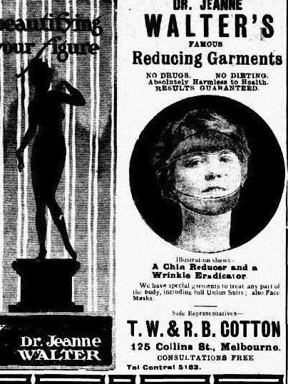 Dr Jeanne Walter's “famous reducing garments” included chin reducers and wrinkle eradicators.