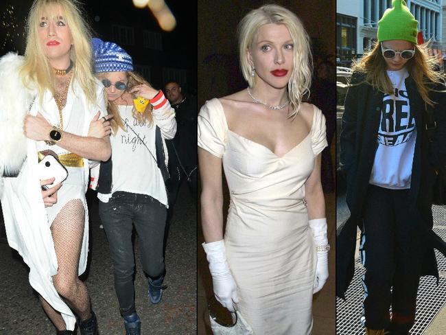 Kate Moss and a pal as Courtney Love and Cara Delevingne. Picture: Splash News; Getty Images