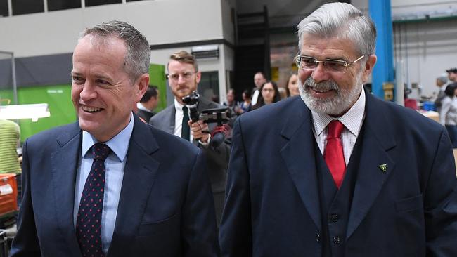 Federal Opposition Leader Bill Shorten and Senator Kim Carr. Picture: AAP