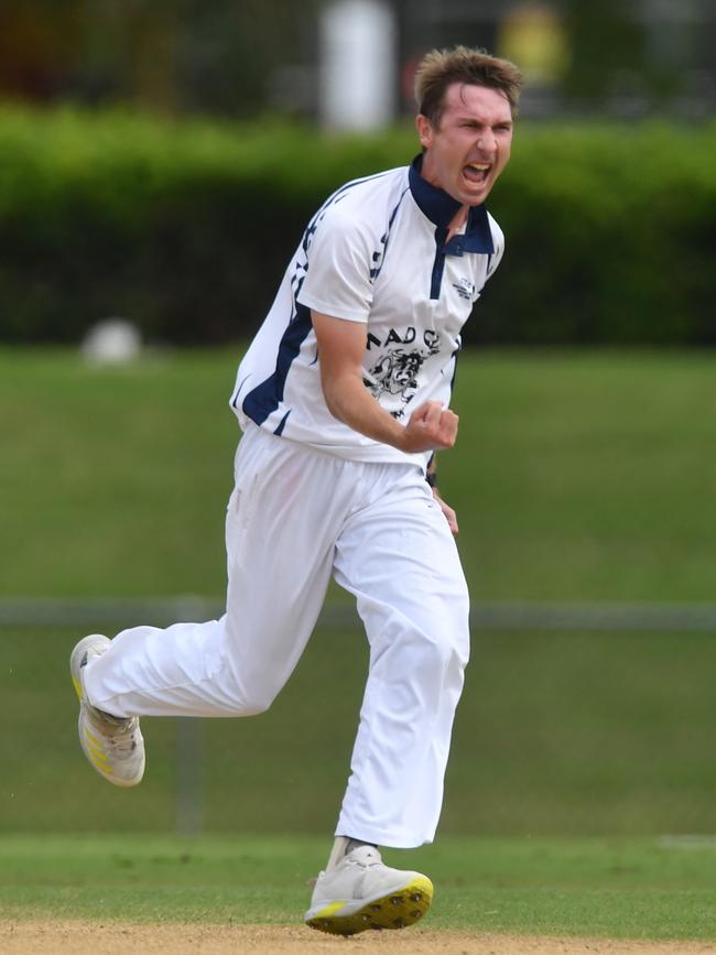 Wests’ Justin Dixon celebrates a grand final wicket. Picture: Evan Morgan