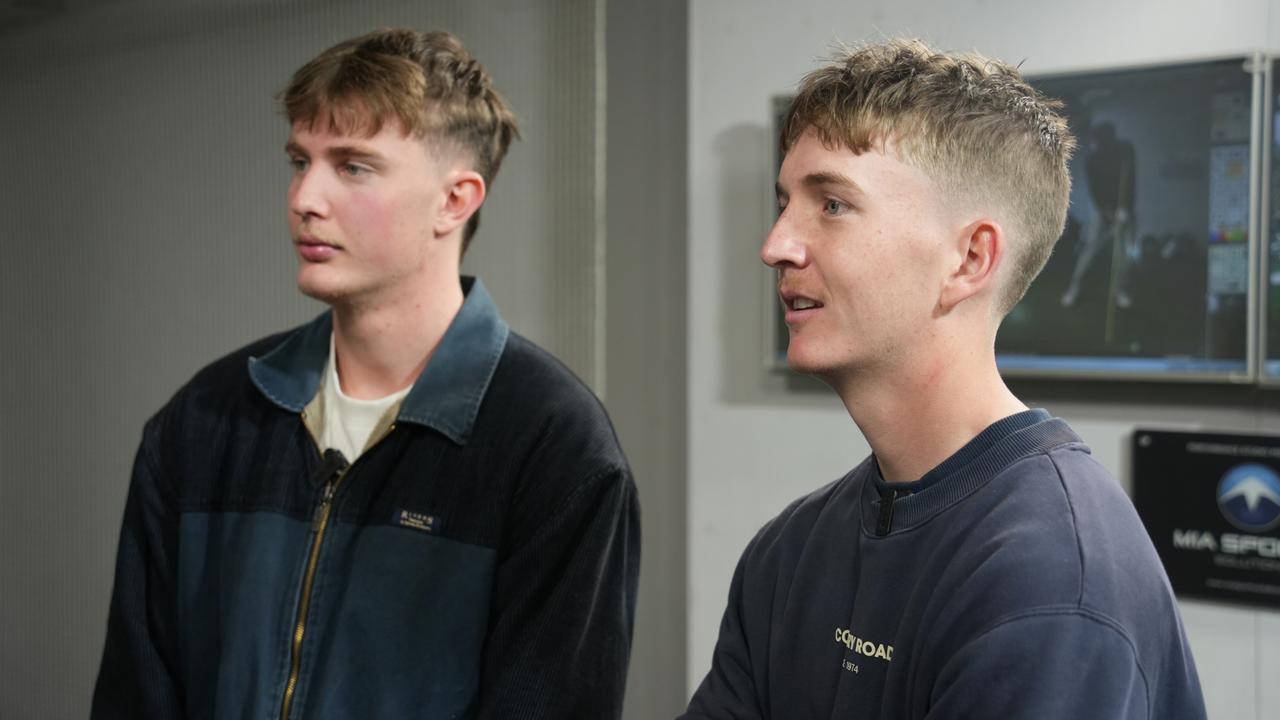 Toowoomba nursing students Isaac Leach (left) and Jack Ryan talk about how they saved Highfields man Allen Longridge's life at the City Golf Club, after he had a massive heart attack at the pro shop.