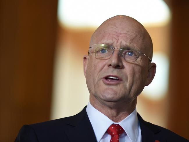 Senator David Leyonhjelm speaks to the media during a press conference at Parliament House in Canberra, Monday, Nov. 28, 2016. (AAP Image/Lukas Coch) NO ARCHIVING