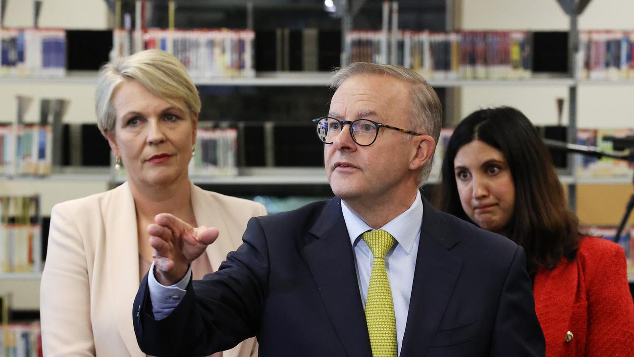 Labor leader Anthony Albanese during a press conference at Holmesglen TAFE with Tanya Plibersek. Picture: Liam Kidston