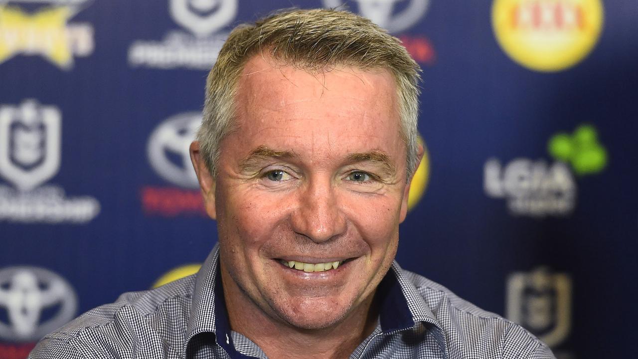 TOWNSVILLE, AUSTRALIA - AUGUST 23: Cowboys coach Paul Green speaks at the post match media conference at the end of during the round 23 NRL match between the North Queensland Cowboys and the Penrith Panthers at 1300SMILES Stadium on August 23, 2019 in Townsville, Australia. (Photo by Ian Hitchcock/Getty Images)