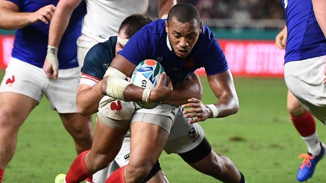 France centre Gael Fickou about to crash over and score. Picture: AFP