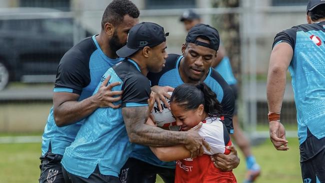 Fiji training against the Tongan women's team. Pic: Fiji Credit