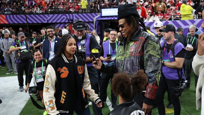 Blue Ivy Carter, Jay-Z and Rumi Carter. Picture: Ezra Shaw/Getty Images