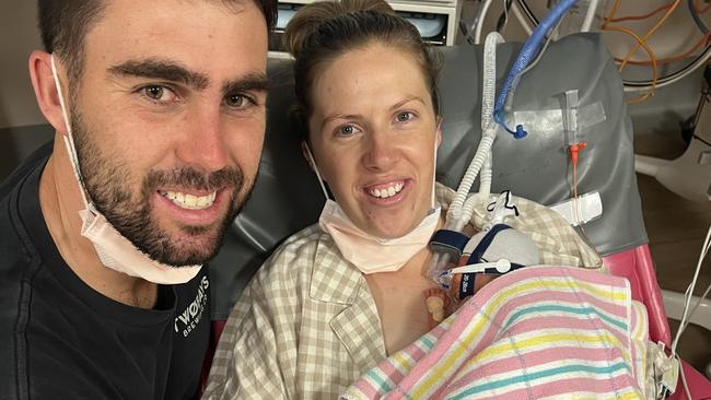 Little baby Eddie with mum Taylah and Dad Josh while still in Mater Mothers’ Hospital.