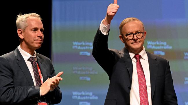 Andrew Giles and Anthony Albanese. Picture: Dan Peled / NCA NewsWire